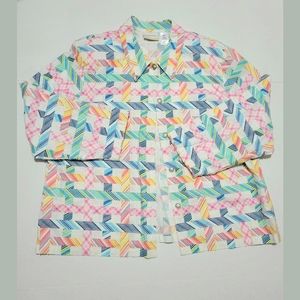 Plus size linen multi colored barbiecore pastel patch shirt